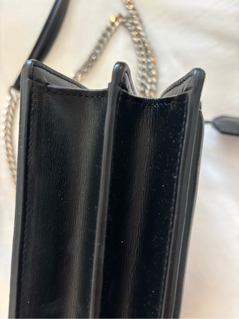 Saint Laurent Black Leather Shoulder Bag with Silver YSL Chain - Picture 5 of 12